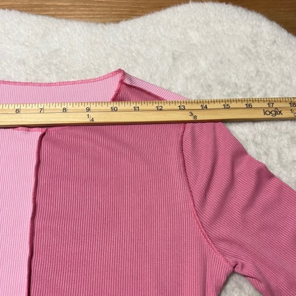 SHEIN Womens Pink Colorblock Ruched LS Bodycon Dress Drawstring Size Medium 6 - Picture 10 of 12